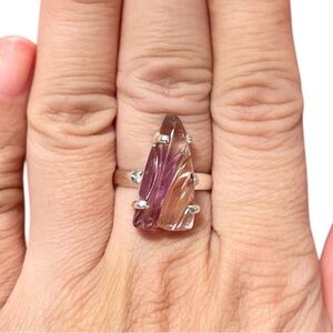 Genuine Carved Ametrine Sterling Silver Ring Size 8